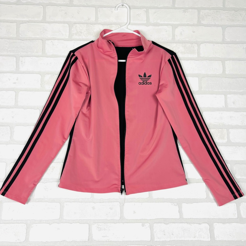 Adidas Originals Women Pink Black Three Stripe Trefoil Track Jacket Small FLAW